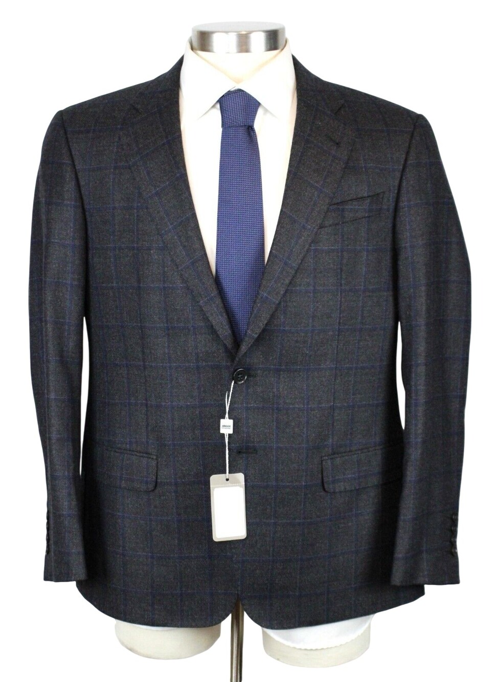 Armani Collezioni Sport Coat 40 R Mens Dark Grey Windowpane Silk Wool Blazer